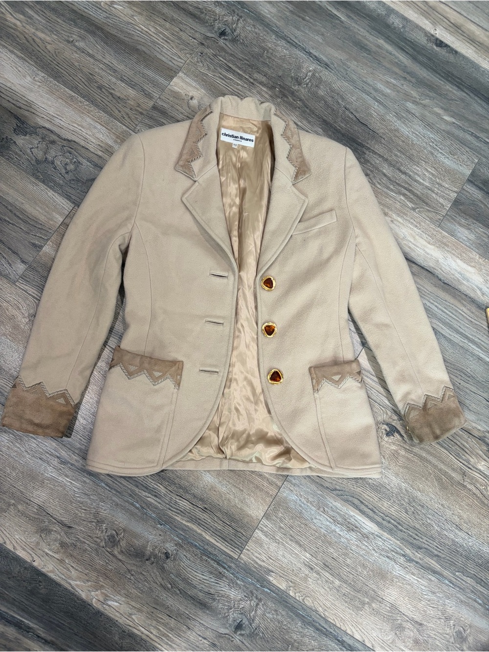 Adrienne Vittadini Beige Blazer with Suede Trim